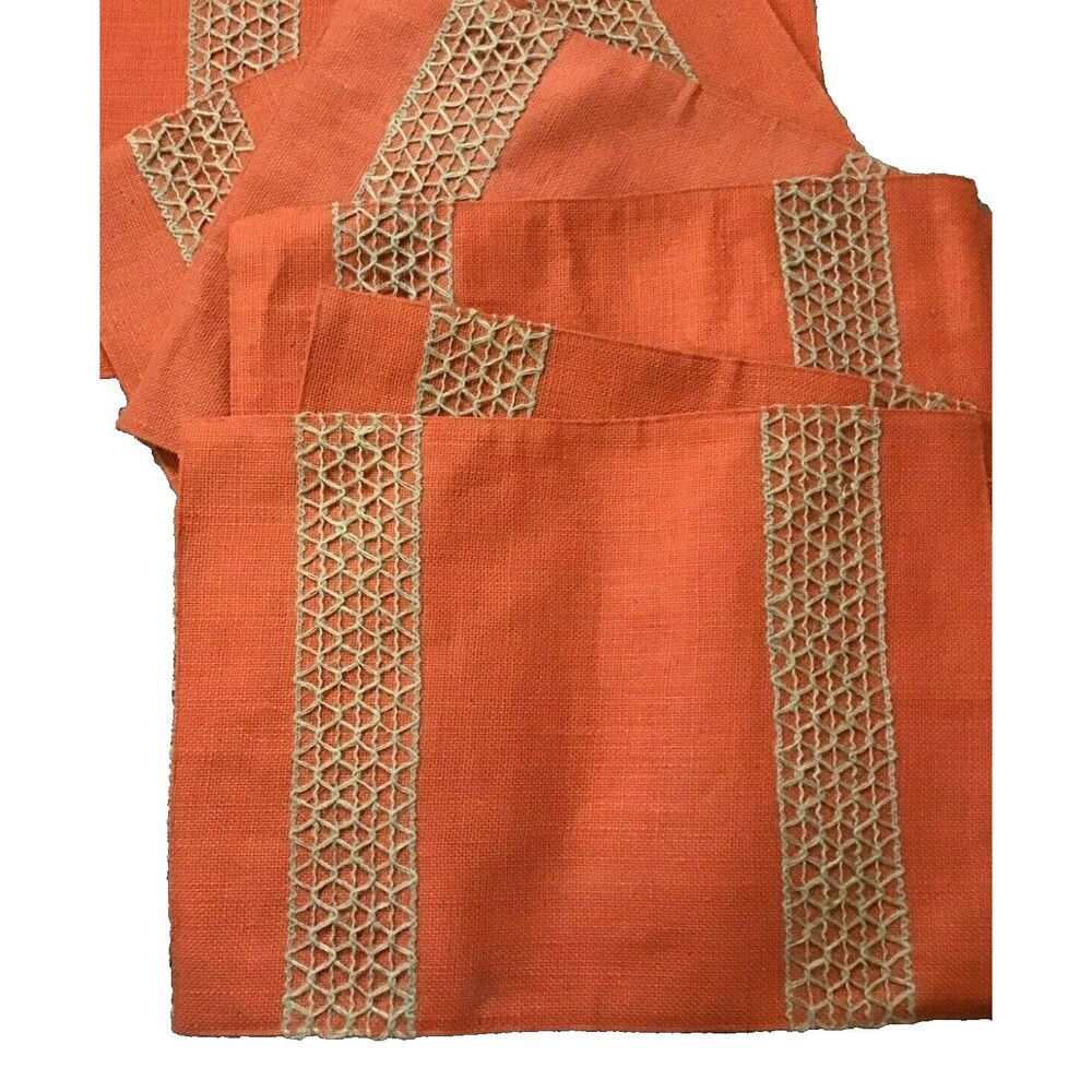 Orange Burlap Jute Placemats Holiday Fall Thanksgiving Stitching Embroidered 5